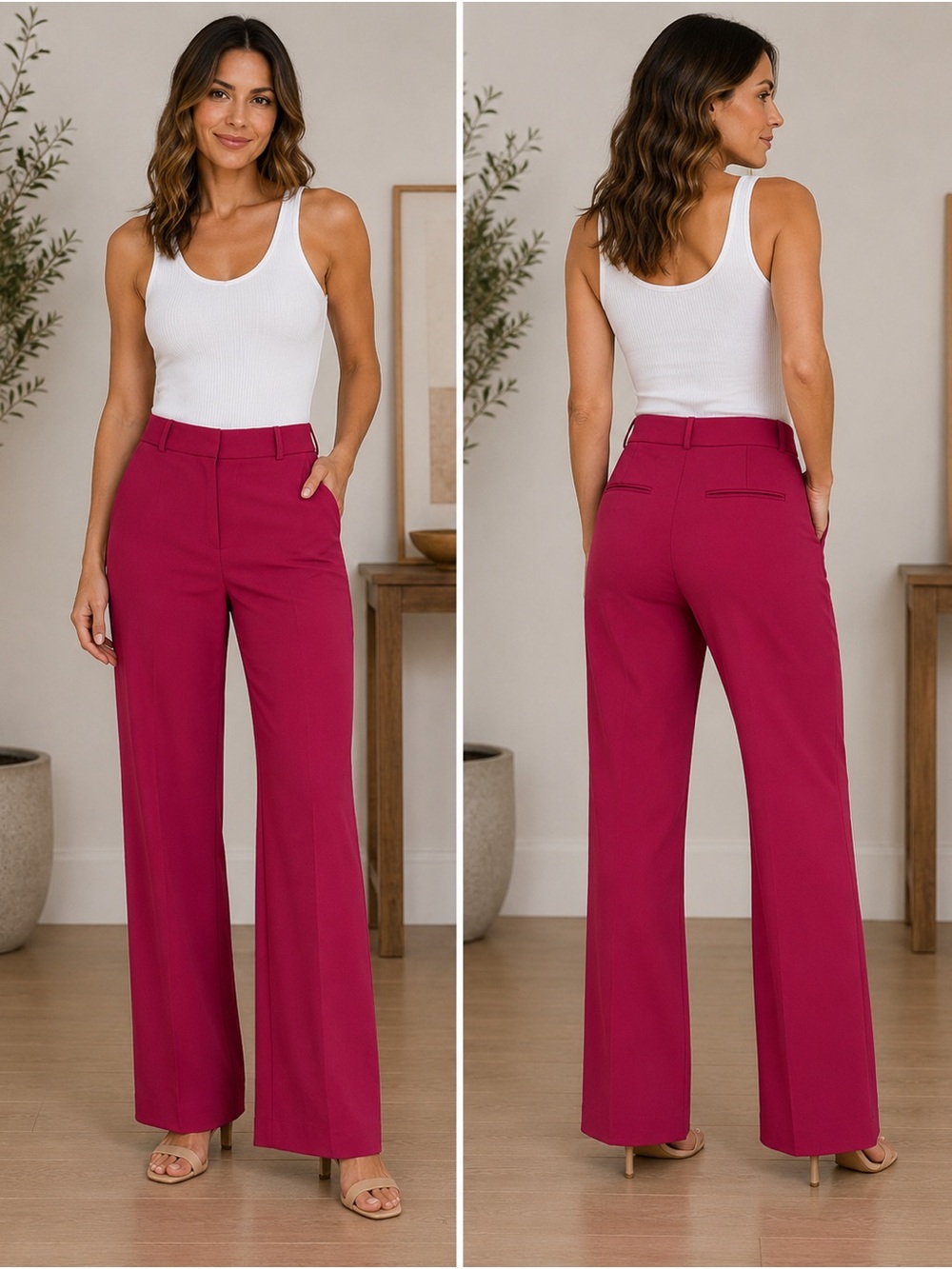 Ann Taylor Wide-Leg High-Waist Pants in Berry Pink